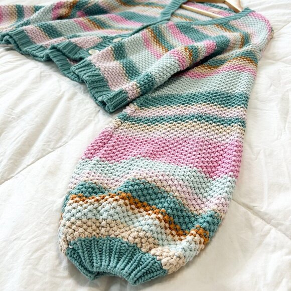 Show Me Your Mumu Good Karma Sherbert Stripe Knit Cardigan Size Large Pink Green - Picture 7 of 11